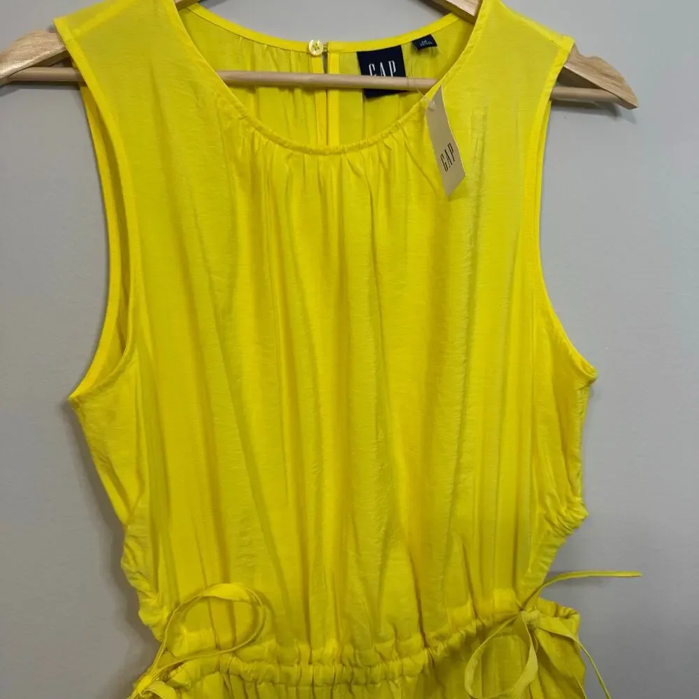 GAP Yellow Sleeveless Dress Women’s Medium Cutout Tiered Drawstring Waist NWT - Picture 2 of 14